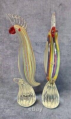 Murano Pair of Cockatoo Striped Hand-Blown Art Glass Figures Vintage mABZ