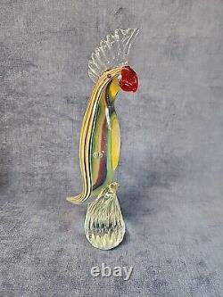 Murano Pair of Cockatoo Striped Hand-Blown Art Glass Figures Vintage mABZ