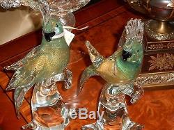 Murano Pair of Hand-Blown Glass Parrots