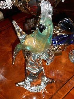 Murano Pair of Hand-Blown Glass Parrots