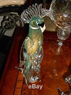 Murano Pair of Hand-Blown Glass Parrots