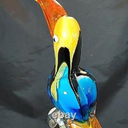 Murano Parrot Art Glass Large Multicolor on Perch Hand Blown Polished Pontil 11