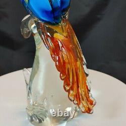 Murano Parrot Art Glass Large Multicolor on Perch Hand Blown Polished Pontil 11