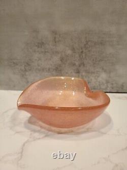 Murano Pink & Gold Flecks Italian Art Glass Heart Shaped Bowl, Hand Blown Dish