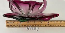 Murano Pink and Green Sommerso Hand Blown Bowl