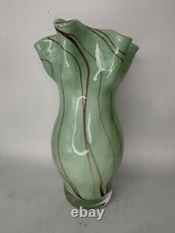 Murano, Pistachio With Brown Stripes Handkerchief Vase