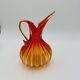 Murano Pitcher Vintage Hand Blown Art Glass Italy Vase Orange Amber Home Decor