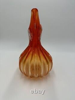 Murano Pitcher Vintage Hand Blown Art Glass Italy Vase Orange Amber Home Decor