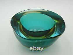 Murano Poli Seguso era green amber watery ice blue art glass triangle geode bowl