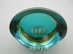 Murano Poli Seguso era green amber watery ice blue art glass triangle geode bowl