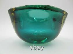 Murano Poli Seguso era green amber watery ice blue art glass triangle geode bowl
