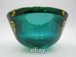 Murano Poli Seguso era green amber watery ice blue art glass triangle geode bowl