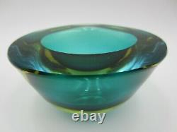 Murano Poli Seguso era green amber watery ice blue art glass triangle geode bowl