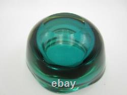 Murano Poli Seguso era green amber watery ice blue art glass triangle geode bowl