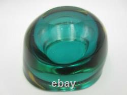 Murano Poli Seguso era green amber watery ice blue art glass triangle geode bowl