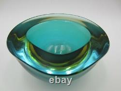 Murano Poli Seguso era green amber watery ice blue art glass triangle geode bowl