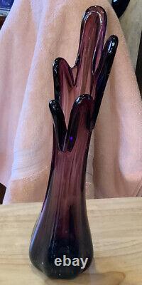 Murano Purple Hand Blown Glass Vase and Flowers
