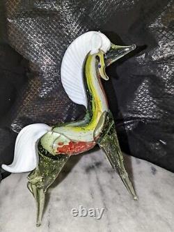 Murano RARE Art Glass Unicorn Figurine Hand Blown colorful glass 6 H 4.5 L