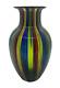 Murano Rainbow Ribbon Striped Round Vase MCM Hand Blown withOriginal Sticker