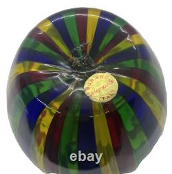 Murano Rainbow Ribbon Striped Round Vase MCM Hand Blown withOriginal Sticker