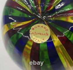 Murano Rainbow Ribbon Striped Round Vase MCM Hand Blown withOriginal Sticker