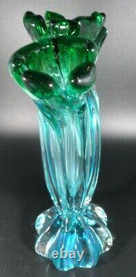Murano Rare Beautiful Hand Blown Tall Glass Finger Vase Blue and Green