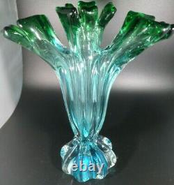 Murano Rare Beautiful Hand Blown Tall Glass Finger Vase Blue and Green