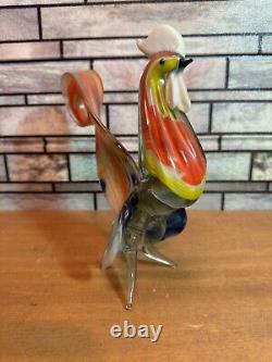 Murano Rooster Italy Hand Blown Art Glass 11 Figurine, We Ship Daily Insured