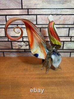 Murano Rooster Italy Hand Blown Art Glass 11 Figurine, We Ship Daily Insured