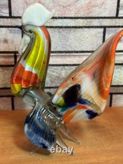 Murano Rooster Italy Hand Blown Art Glass 11 Figurine, We Ship Daily Insured