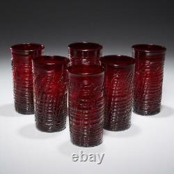 Murano Ruby Red Hand Blown Threaded Tumbler Drinking Glasses Set of 6 A