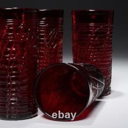 Murano Ruby Red Hand Blown Threaded Tumbler Drinking Glasses Set of 6 A