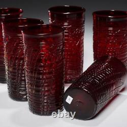 Murano Ruby Red Hand Blown Threaded Tumbler Drinking Glasses Set of 6 A