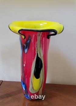 Murano Salvadore Studio Large Tall Italian Multicolor Hand Blown Case Glass Vase