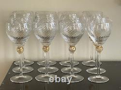 Murano Salviati Moretti Venetian 12 Hand Blown Swirl Gold Flake Wine Glasses