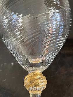 Murano Salviati Moretti Venetian 12 Hand Blown Swirl Gold Flake Wine Glasses