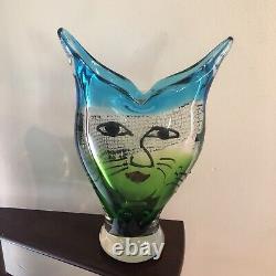 Murano Sculpted Hand blown Glass Vase Cat Face