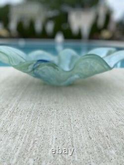 Murano Sea Green Lg Blown Glass Art Bowl 20x12