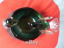 Murano Seguso Bird Bath Sommerso Glass Bowl with 2 Birds