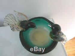 Murano Seguso Bird Bath Sommerso Glass Bowl with 2 Birds