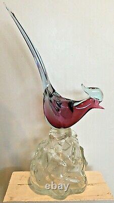 Murano Seguso Venetian Cranberry Hand Blown Art Glass Pheasant Bird Decanter