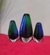 Murano Set (3) vases Hand Blown glass by Flavio Poli for Seguso Italy Blue/Green