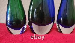 Murano Set (3) vases Hand Blown glass by Flavio Poli for Seguso Italy Blue/Green