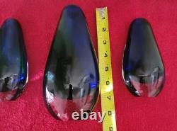 Murano Set (3) vases Hand Blown glass by Flavio Poli for Seguso Italy Blue/Green