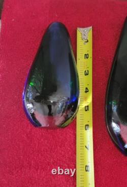Murano Set (3) vases Hand Blown glass by Flavio Poli for Seguso Italy Blue/Green