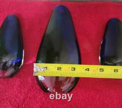 Murano Set (3) vases Hand Blown glass by Flavio Poli for Seguso Italy Blue/Green