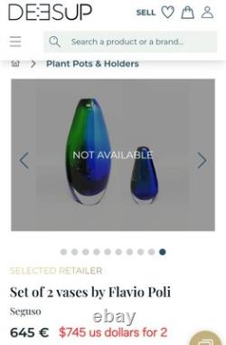 Murano Set (3) vases Hand Blown glass by Flavio Poli for Seguso Italy Blue/Green Murano Set (3) vases Hand Blown glass by Flavio Poli for Seguso Italy Blue/Green