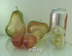 Murano Set of 4 Barovier & Toso Glass Fruits, 1950's, Gold Flakes