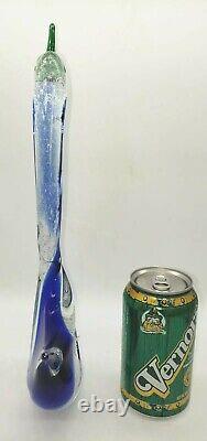 Murano Signed Vintage 13 Graceful Long Neck Swan Cobalt Blue Clear Hand Blown