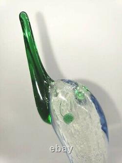 Murano Signed Vintage 13 Graceful Long Neck Swan Cobalt Blue Clear Hand Blown
